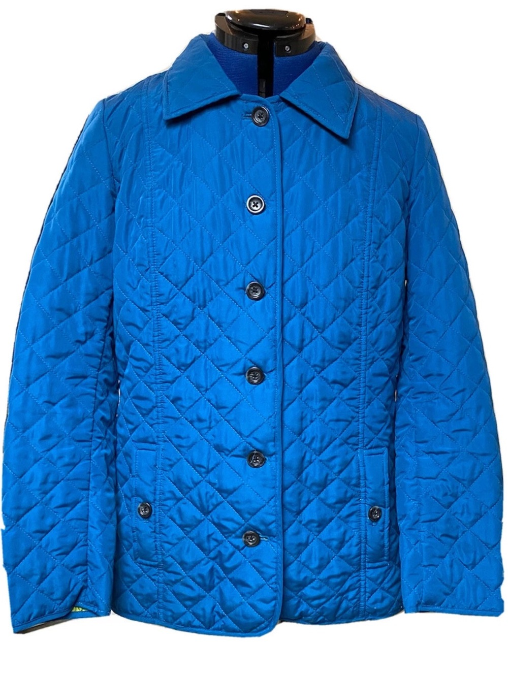 J Jill Teal Blue Lime Quilted Puffer Barn Coat Size XL